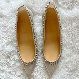Christian Louboutin Anjalina Spiked Suede Flats - Gray